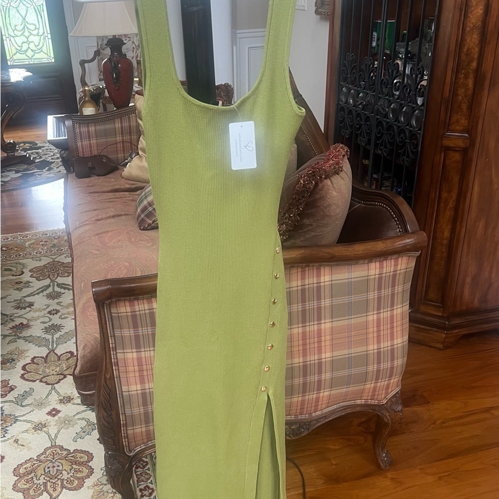 Windsor Green Sheath Midi Dress with Slit.  NWT